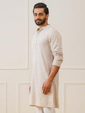 Jompers Mens Beige Sequin Embroidered Pure Cotton Kurtas (Beige, M)
