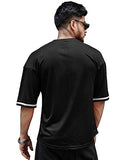 Eyebogler Mens Cotton Blend Round Neck Half Sleeve Oversized Printed Tshirt || Loose Fit Tshirt Black,BlackApparel,2XL