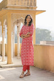 Gosriki Women'S Cotton Blend Straight Printed Kurta With Pant (Dravini Red-Bfv-Gs_M_Red_Medium),Red,,B0CPXVSL4Z