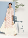 Anni Designer Women'S Cotton Blend Printed Straight Kurta (Chameli_Peach_X-Large),Peach,XL,Cotton Blend,ANNI DESIGNER Women's Cotton Blend Straight Yoke Design Printed Kurta (Chameli),
