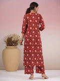 Anni Designer Women'S Rayon Blend Straight Printed Kurta With Palazzo (Peton Red_M_Red_Medium),Red,M,Rayon Blend,Casual,Kurta, Pants