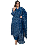 Anni Designer Women'S Rayon Viscose Anarkali Printed Kurta With Pant & Dupatta (Vangala Blue_Xl_Blue_X-Large),Blue,XL
