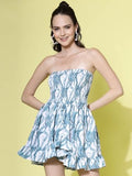 Oomph! Women'S Western & Fusion Wear Smocked Mini Dress For Women Western Blue - Md938,Teal BlueApparel,XL