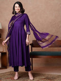 Anni Designer Women'S Rayon Blend Solid Anarkali Kurta With Pant & Dupatta (Magic-Violet-Nb_Xl_Violet_X-Large),Violet,XL,Rayon Blend,Anarkali,Kurta, Scarf