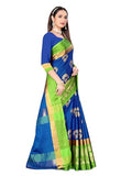 Leriya Fashion Saree For Women - Cotton Silk Traditional Print & Golden Zari Designer Rich Border With Un-Stitched Blouse Piece Suitable For Festival, Function, Occasional For Ladies (Blue)
