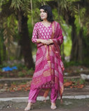 Gosriki Women'S Rayon Blend Straight Printed Kurta With Pant & Dupatta (Mrunal Pink-Gs_S_Pink_Small),Pink,,B0DFY1PVNT
