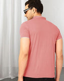 Eyebogler Cotton Blend Henley Neck Half Sleeve Solid Men Tshirt Peach White,Peach WhiteApparel,L
