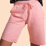 Enamor E080 Mid-Rise Cotton Bermuda Shorts For Women With Side Pockets And Adjustable Drawstring(E080_Rouge_L)