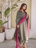 Anni Designer Women'S Rayon Viscose Solid Straight Kurta With Pant & Dupatta (Mogul Grey_5Xl_Grey_Xxxxx-Large),Grey,5XL,,,