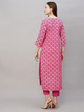 Anni Designer Women'S Cotton Blend Printed Straight Kurta With Pant (Vanar-Pink_M_Pink_Medium),Pink,M,Cotton Blend,Regular,
