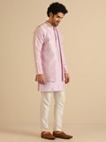 Kisah Men'S Kurta Jacket Trouser Set, Lilac Jacquard, Woven Design Regular Fit Mandarin Collar Long Sleeves (40)