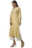 Soch Womens Beige Rayon Foil Print Kurta With Gotta Patti Beige S