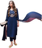 Gosriki Women'S Cotton Blend Embroidered Straight Kurta With Pant & Dupatta (Bgm Navy Blue-Gs_M_Navy Blue_Medium),Navy Blue,,B0CHSDPW49