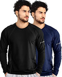 Eyebogler Mens Dry Fit Round Neck Full Sleeve Casual Tshirt Pack Of 2,Black::Navy BlueApparel,L