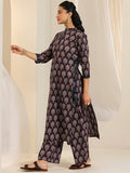 Libas Womens Printed Cotton Straight Kurta With Palazzos Wine L