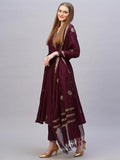 Anni Designer Women'S Rayon Blend Printed Anarkali Kurta With Pant & Dupatta (Berlin Wine-Nb_3Xl_Wine_Xxx-Large),Wine,3XL,Rayon Blend,Anarkali,Kurta, Scarf