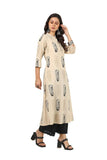 Soch Womens Beige Cotton Flex Botanical Print Kurta