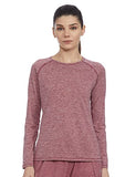 Enamor Athleisure Women's Synthetic Long Sleeves Scoop Neck Slim Fit Quick Dry 4 Way Stretch Antimicrobial Active Tee with Reflective Graphic- E189(E189-Burgndy Melange-S),Burgndymel Freemind