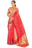GRECIILOOKS Women Jacquard Cotton Silk Casual Regular Fit Saree (Orange)