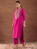 Libas Women'S Chanderi Silk Yoke Design Kurta Set (49460 Pink M