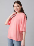 Kotty Women'S Cotton Blend Solid Oversized T-Shirts,Peach PinkApparel,M