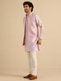 Kisah Men'S Kurta Jacket Trouser Set, Lilac Jacquard, Woven Design Regular Fit Mandarin Collar Long Sleeves (40)