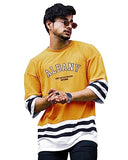 Eyebogler Oversized Loose Baggy Fit Drop Shooulder Half Sleeves Cotton Blend Printed T-Shirt For Men,Light Musturd WhiteApparel,L
