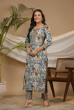 Anni Designer Women'S Cotton Blend Straight Printed Kurta With Pant (Bicata Green_Xxl_Green_Xx-Large),Green,2XL,Cotton Blend,Bicata_071,Kurta