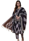Gosriki Women'S Rayon Viscose Printed Straight Kurta With Pant & Dupatta (Sonapur Black-Vks01-Gs_Xl_Black_X-Large),Black,,B0F6NMQ9TW
