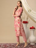 Anni Designer Women'S Cotton Blend Straight Printed Kurta With Pant (Nissu Pink-Nj_L_Pink_Large),Pink,L,Cotton Blend,Regular,
