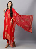 Anni Designer Women'S Rayon Blend Solid Anarkali Kurta With Pant & Dupatta (Magic-Red-Nw_M_Red_Medium),Red,M,Cotton Blend,ANNI DESIGNER Women's Cotton Blend Solid Anarkali Kurta with Pant & Dupatta (MAGIC-RED-NW),Kurta, Scarf