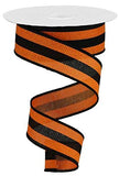 Craig Bachman Vertical Striped Linen Ribbon - Orange, 1.5 Wired Edge, 10 Yards (30 Feet) - Halloween, Holiday, Seasonal