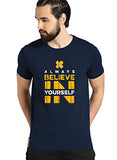 Adro Mens Believe In Your Self Printed T-Shirt (Navy Blue, M)