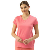 Enamor Essentials Women'S Short Sleeve V Neck Slim Fit Breathable Stretch Cotton Tee - E067(E067-Bubble Pink-S)
