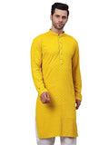 Jompers Men'S Chikankari Embroidered And Sequence Kurtas (Yellow, M)