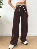 LERIYA FASHION Women's High Waist Wide Leg Trousers | Casual & Formal Pants for Women |Loose Fit Track Pants | Gymwear | Cargo Pants | Elegant Office Wear | Stylish Jeans Look (LF-TR1169-L-COFFEE),Coffee