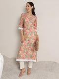 Libas Women'S Silk Blend Floral Printed Straight Kurta (29425O_Pink_L)
