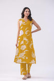 Anni Designer Women'S Rayon Viscose Straight Printed Kurta With Pant (Teras Yellow_L_Yellow_Large),Yellow,L,,,