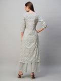 Anni Designer Women'S Cotton Blend Straight Printed Kurta With Pant (Pat 11 Blue_M_Blue_Medium),Blue,M,Cotton Blend,ANNI DESIGNER Women's Cotton Blend Straight Printed Kurta with Pant (PAT 11),
