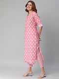 Anni Designer Women'S Cotton Blend Straight Floral Printed Kurta And Pant (Funnu-Pink-Sm_Xxl_Pink_Xx-Large),Pink,2XL,Cotton Blend,Regular,