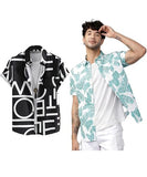 LookMark Men's Cotton Blend Casual Beach Wear Shirts | Stylish Printed Shirts for Men | Comfortable Summer Wear | Party Vacation & Daily Casuals (Pack of 2) (Printed Shirt ADAM Black-Green Leaf-L),Black-Sky Blue