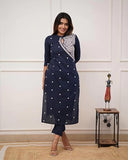 Fabnex Kurta Set For Women | Women Embroidered Kurta Set | Women Kurta Sets Kurtis | Women Kurta Pant Set (K-34-38) (L, Blue)