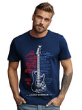 Adro Guitar Design Printed T-Shirt For Men - 100% Cotton, Regular Fit, Soft Breathable Fabric | Rn23-M-Gtr-Nb-S Navy Blue