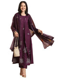 Anni Designer Women'S Rayon Blend Anarkali Printed Kurta With Pant & Dupatta (Gangori Wine-Vks01_4Xl_Wine_Xxxx-Large),Wine,4XL