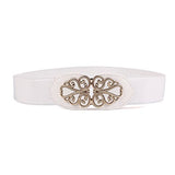 Syga WomenS Pu Leather Cinch Belt With Vintage Swirl Metal Buckle, Stretchable Waistband For Dresses White