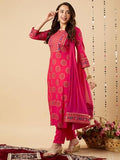 Gosriki Women'S Cotton Blend Printed Straight Kurta With Pant & Dupatta (Nov-Pink-Gs_Xs_Pink_X-Small),Pink,,B0FH6X6MQP