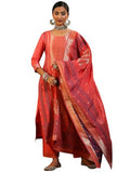 Libas Womens Woven Design Silk Blend Straight Kurta With Trousers And Dupatta