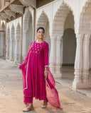 Gosriki Women'S Rayon Viscose Anarkali Embroidered Kurta With Pant & Dupatta (Manika Pink-Gs_M_Pink_Medium),Pink,,B0DXKZVYTP