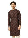 Manyavar Men'S Midnight Black Floral Patterned Angrakha Style Kurta (M)