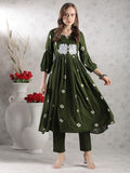 Gosriki Women'S Rayon Blend Anarkali Printed Kurta With Pant (Anveshi Methi-Vks03-Gs_L_Green_Large),Green,,B0DJWFLRSF